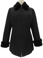 Nylon Faux Fur Quilted Long Coat #L Black