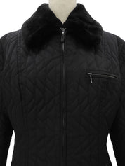 Nylon Faux Fur Quilted Long Coat #L Black