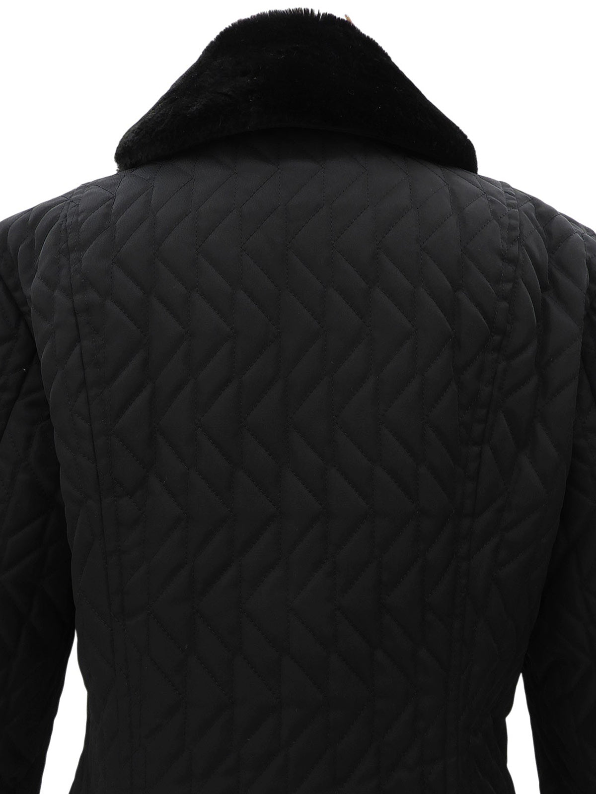 Nylon Faux Fur Quilted Long Coat #L Black