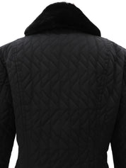 Nylon Faux Fur Quilted Long Coat #L Black