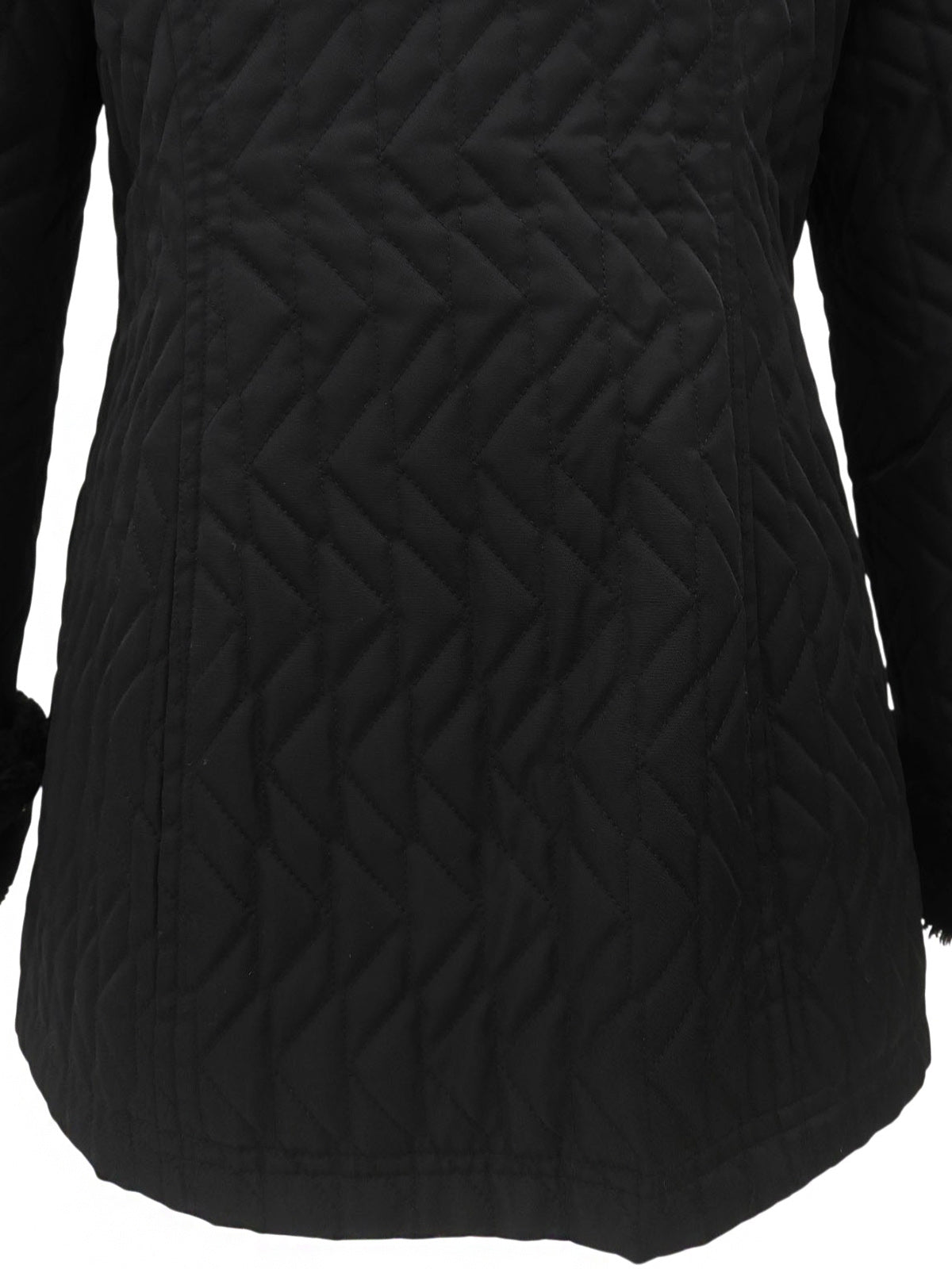Nylon Faux Fur Quilted Long Coat #L Black