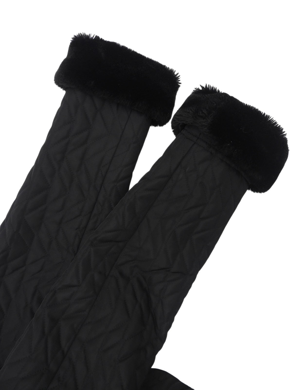 Nylon Faux Fur Quilted Long Coat #L Black