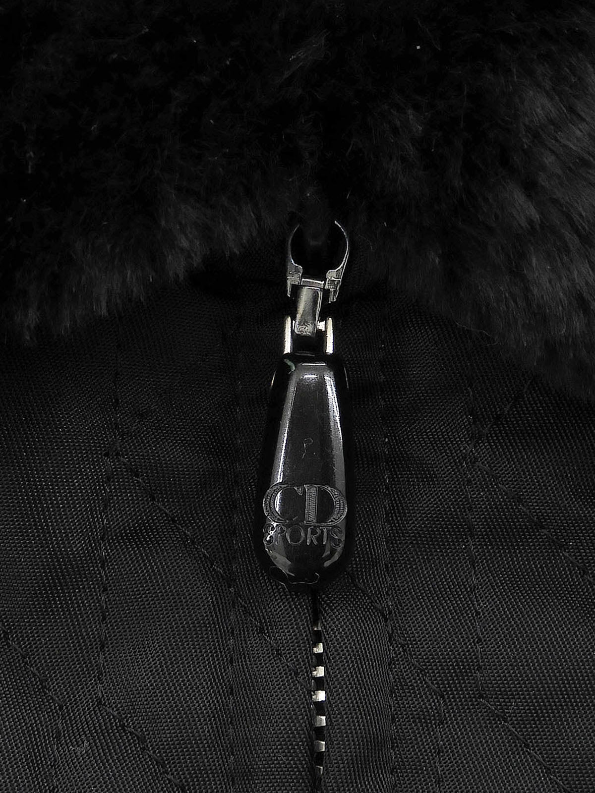 Nylon Faux Fur Quilted Long Coat #L Black