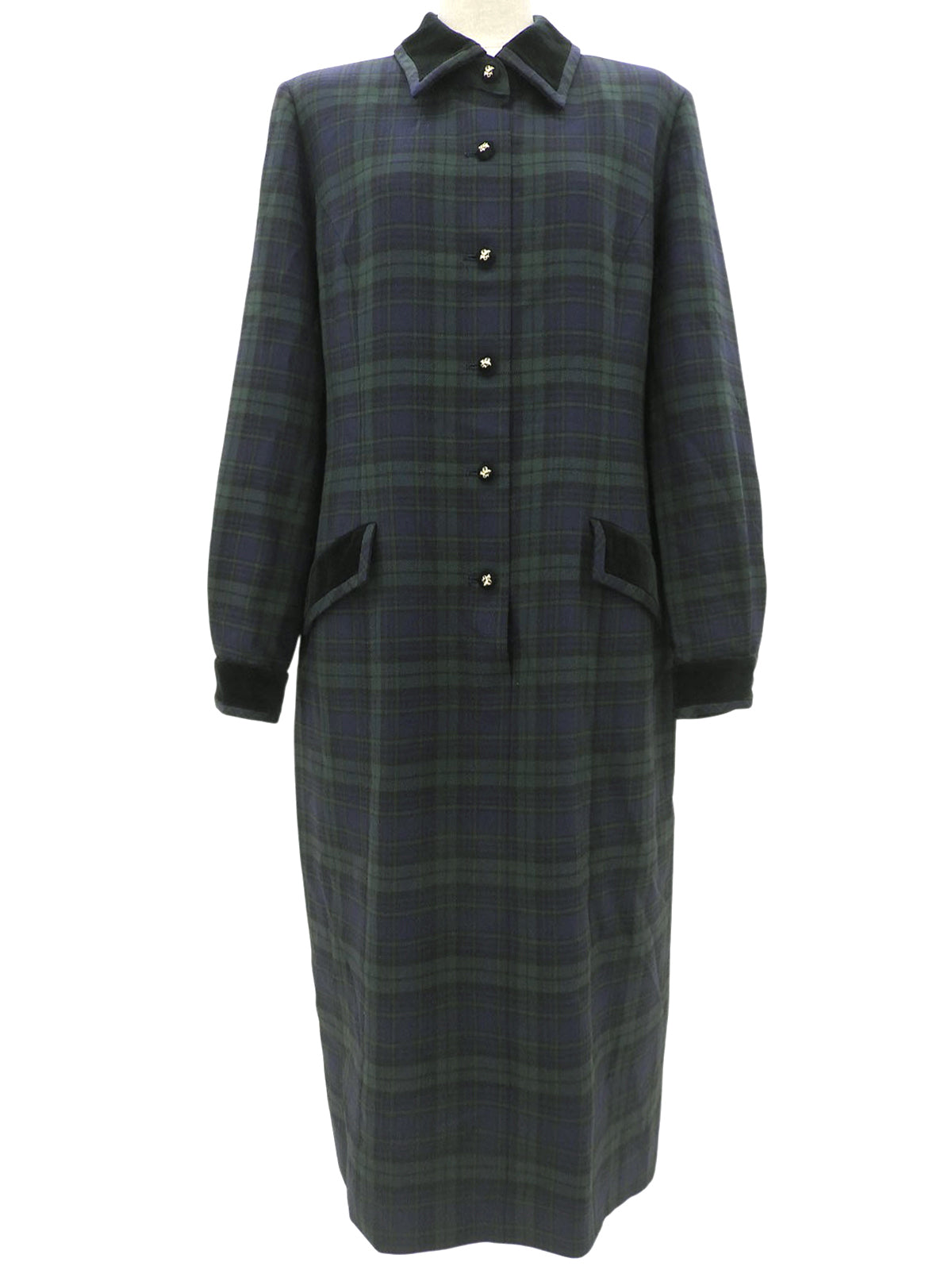 Nova Check Pattern Long Sleeve Long Dress #15 Green/Navy