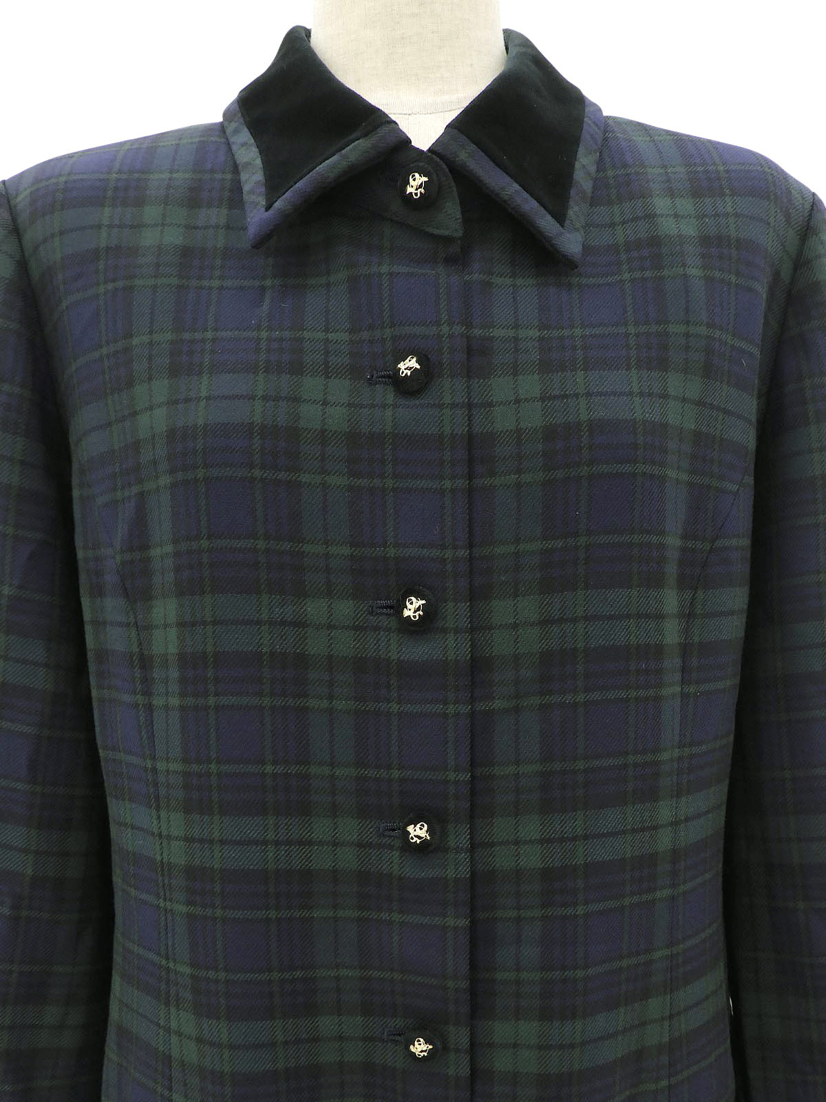 Nova Check Pattern Long Sleeve Long Dress #15 Green/Navy