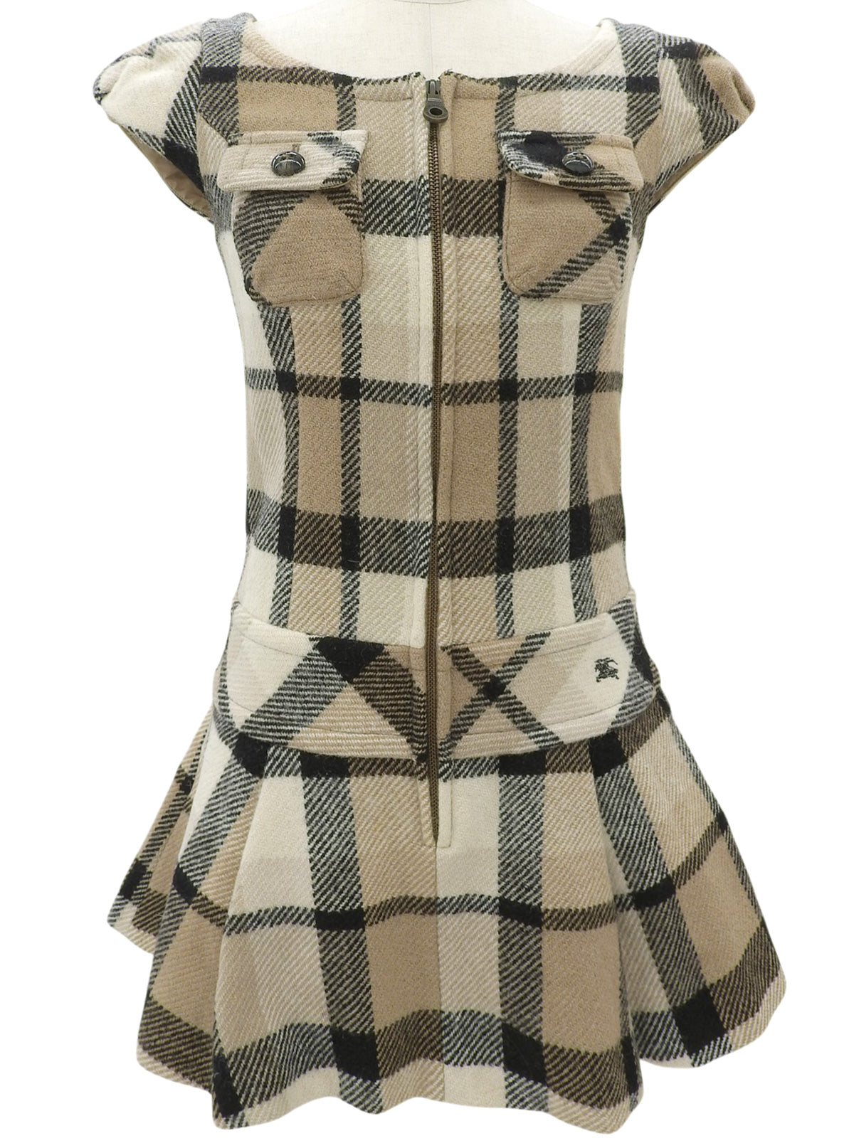 Check Pattern Logo Embroidered Dress #36 Beige