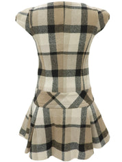 Check Pattern Logo Embroidered Dress #36 Beige