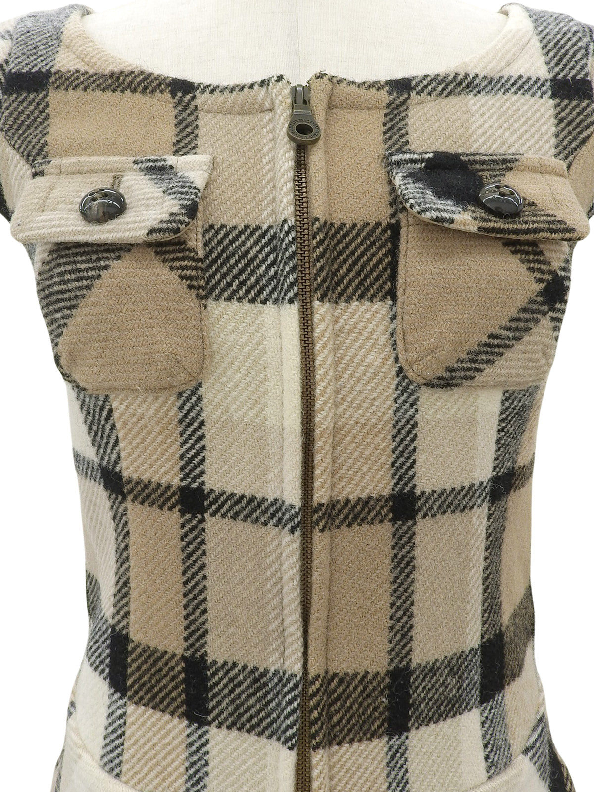 Check Pattern Logo Embroidered Dress #36 Beige