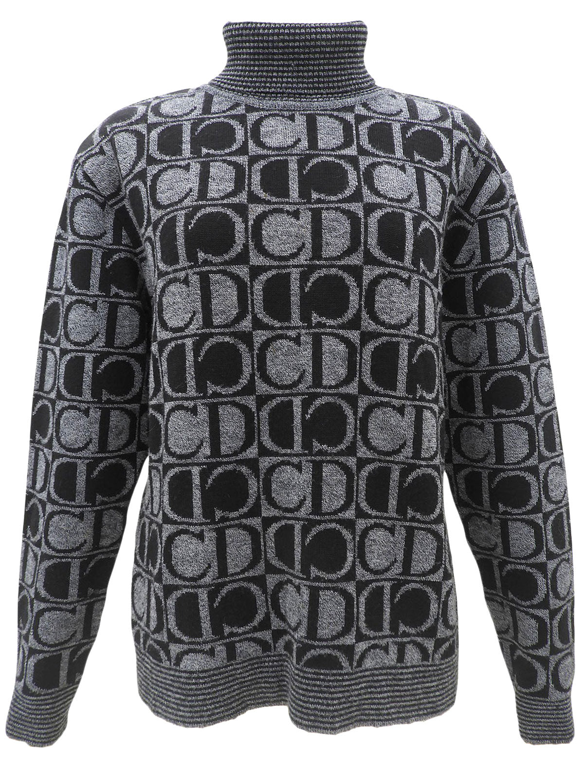 Logo Pattern Knit Sweater #L Black/Grey