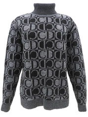 Logo Pattern Knit Sweater #L Black/Grey