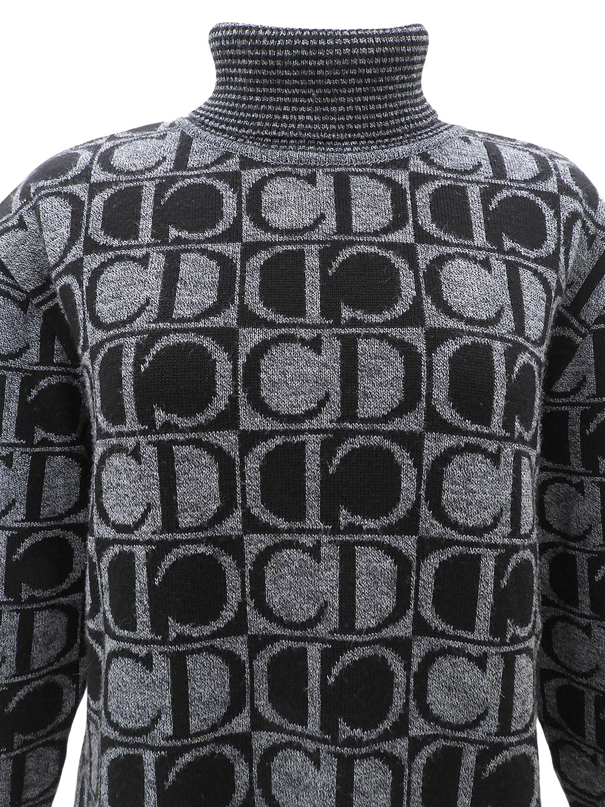 Logo Pattern Knit Sweater #L Black/Grey