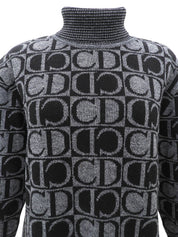 Logo Pattern Knit Sweater #L Black/Grey