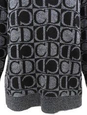 Logo Pattern Knit Sweater #L Black/Grey