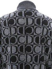Logo Pattern Knit Sweater #L Black/Grey