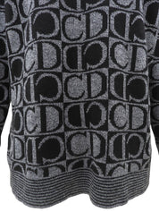 Logo Pattern Knit Sweater #L Black/Grey