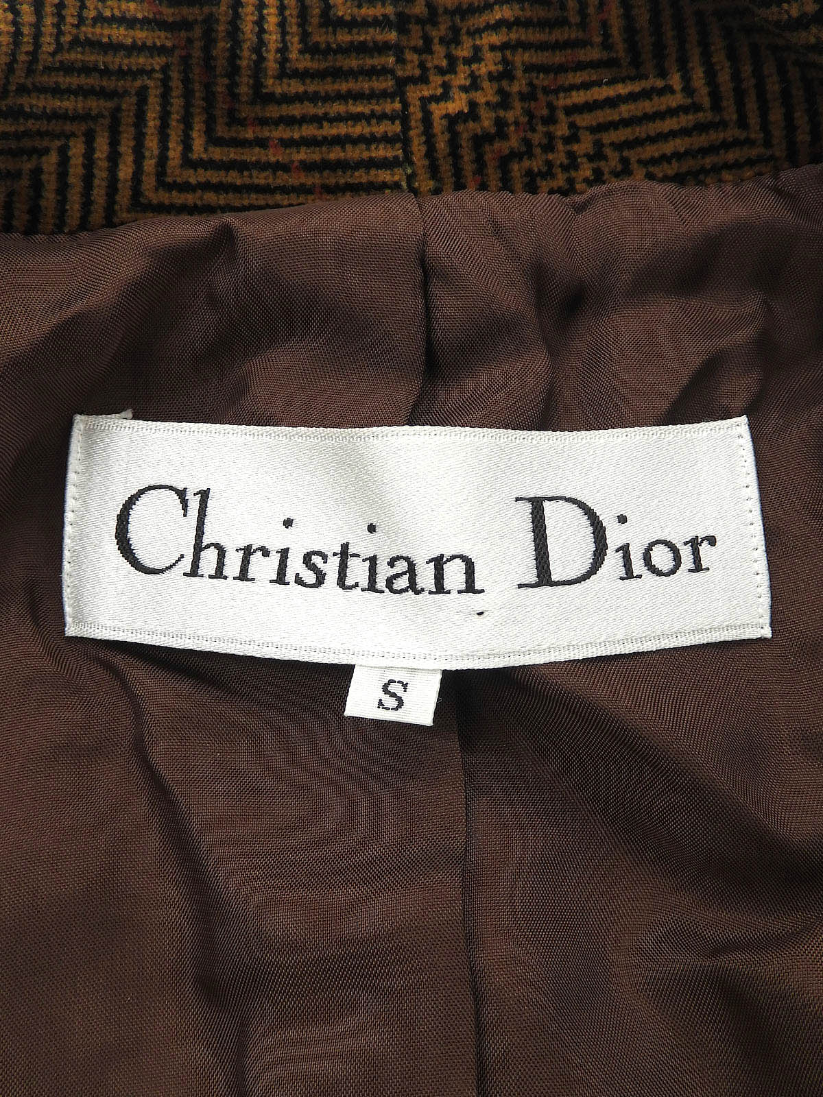 Checked Herringbone Pattern Logo Button Double-breasted Jacket #S Brown