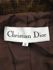 Checked Herringbone Pattern Logo Button Double-breasted Jacket #S Brown