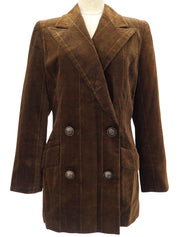 Checked Herringbone Pattern Logo Button Double-breasted Jacket #S Brown