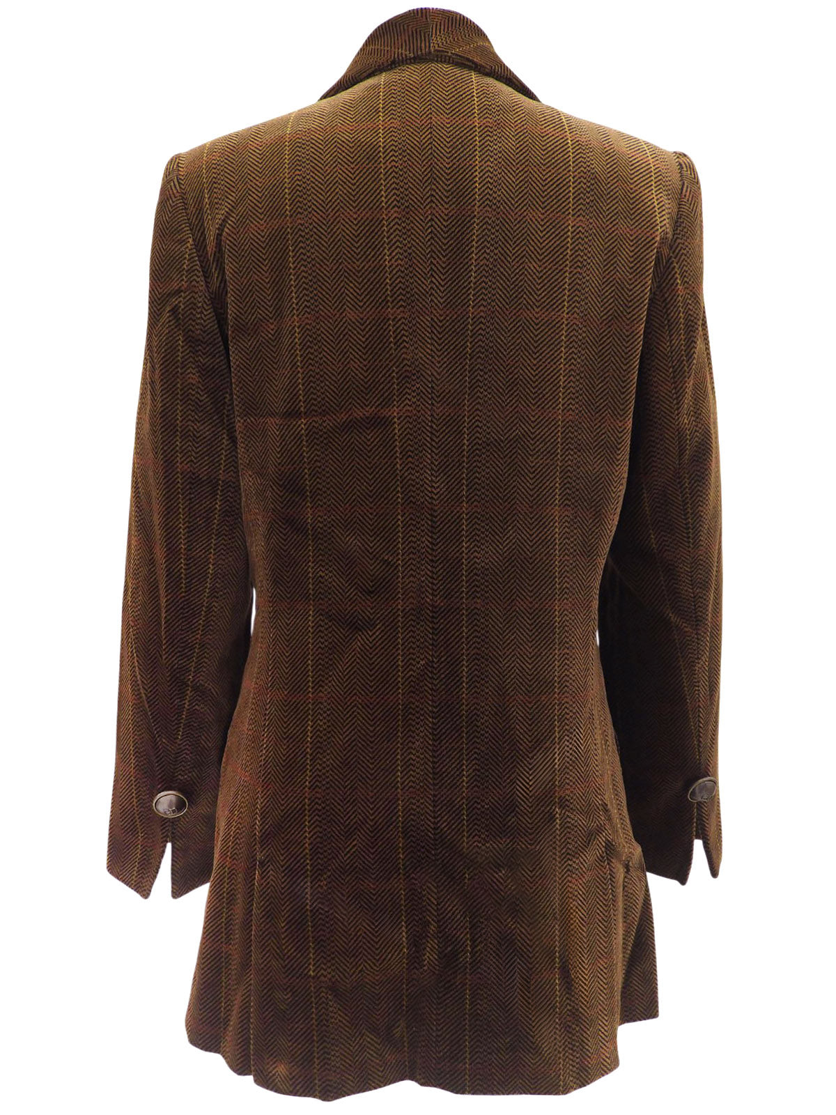 Checked Herringbone Pattern Logo Button Double-breasted Jacket #S Brown