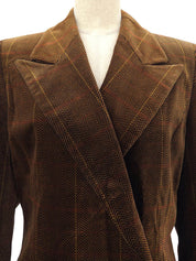 Checked Herringbone Pattern Logo Button Double-breasted Jacket #S Brown