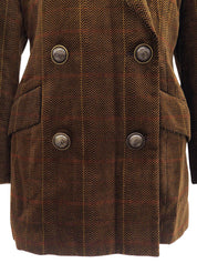 Checked Herringbone Pattern Logo Button Double-breasted Jacket #S Brown