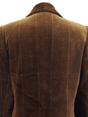 Checked Herringbone Pattern Logo Button Double-breasted Jacket #S Brown