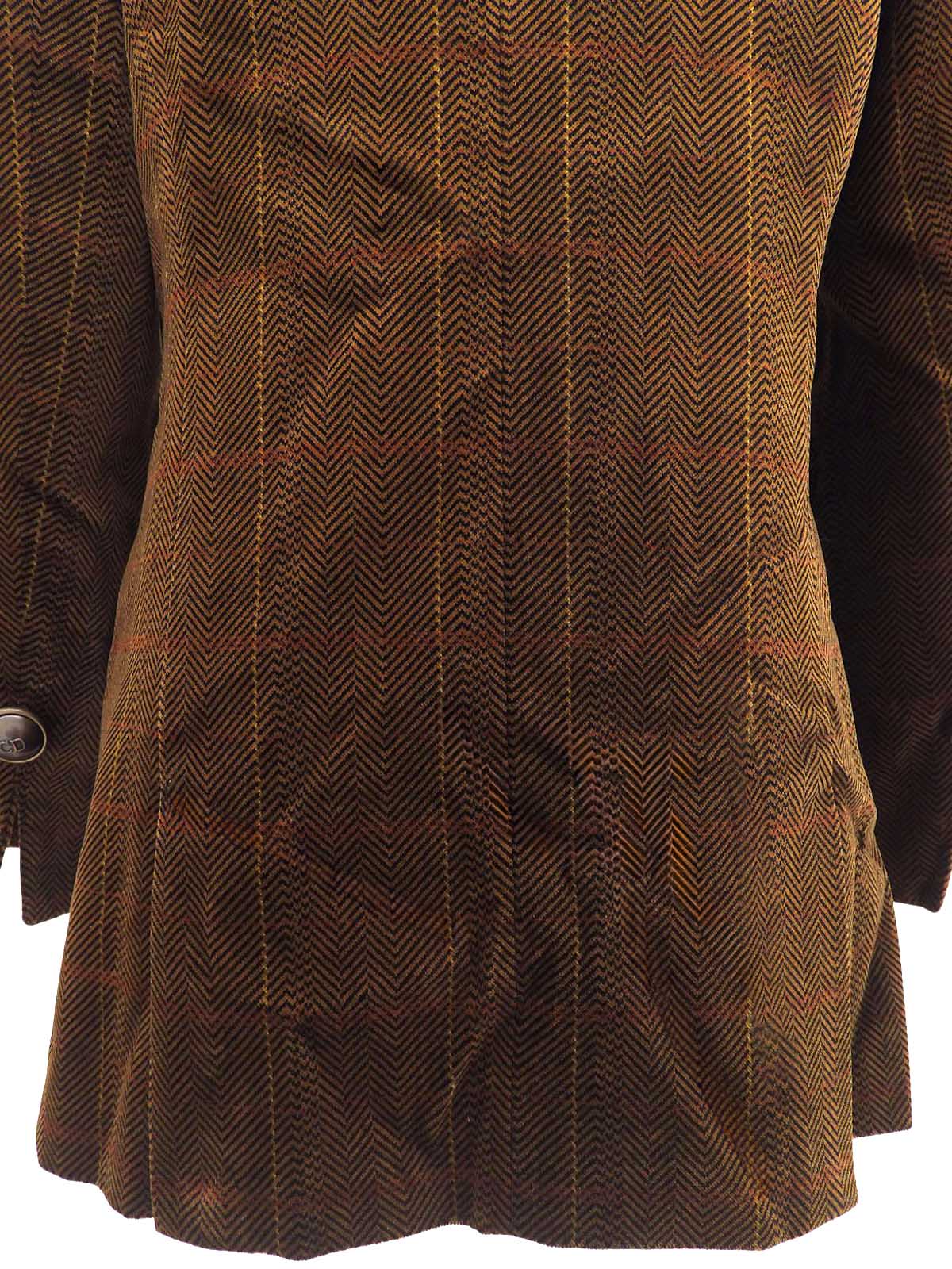 Checked Herringbone Pattern Logo Button Double-breasted Jacket #S Brown