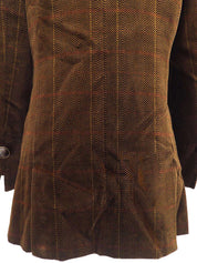 Checked Herringbone Pattern Logo Button Double-breasted Jacket #S Brown