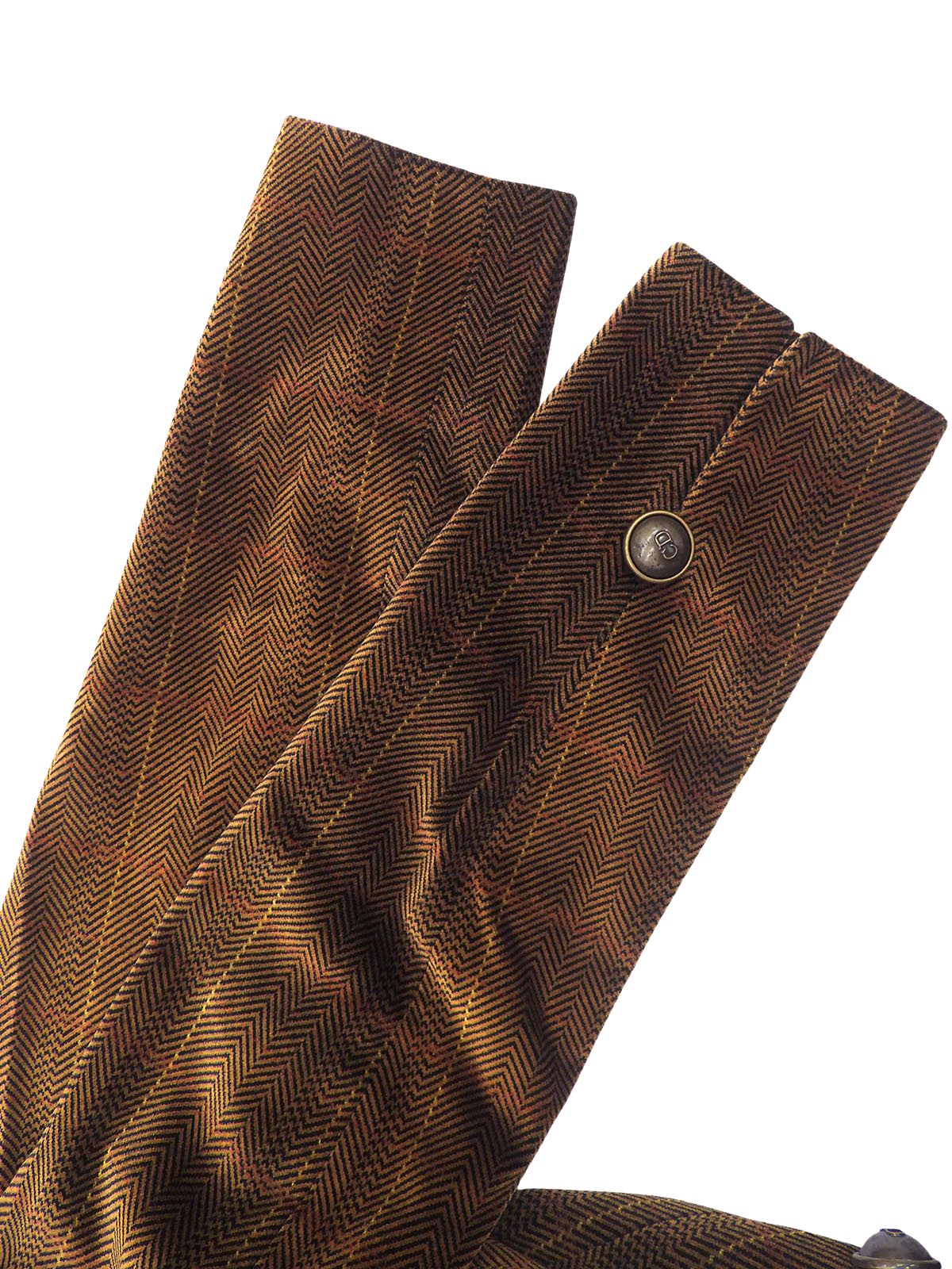 Checked Herringbone Pattern Logo Button Double-breasted Jacket #S Brown