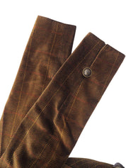 Checked Herringbone Pattern Logo Button Double-breasted Jacket #S Brown
