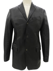 Real Leather Logo Button Jacket #48 Black