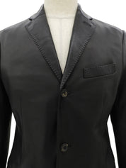 Real Leather Logo Button Jacket #48 Black