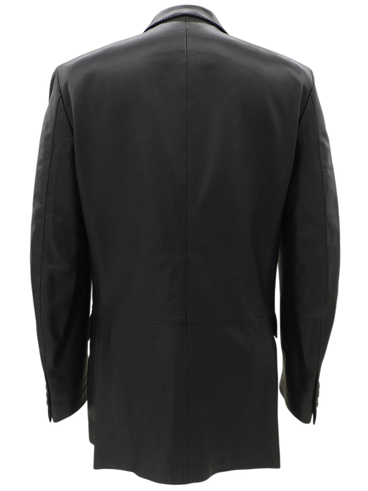 Real Leather Logo Button Jacket #48 Black