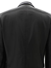 Real Leather Logo Button Jacket #48 Black