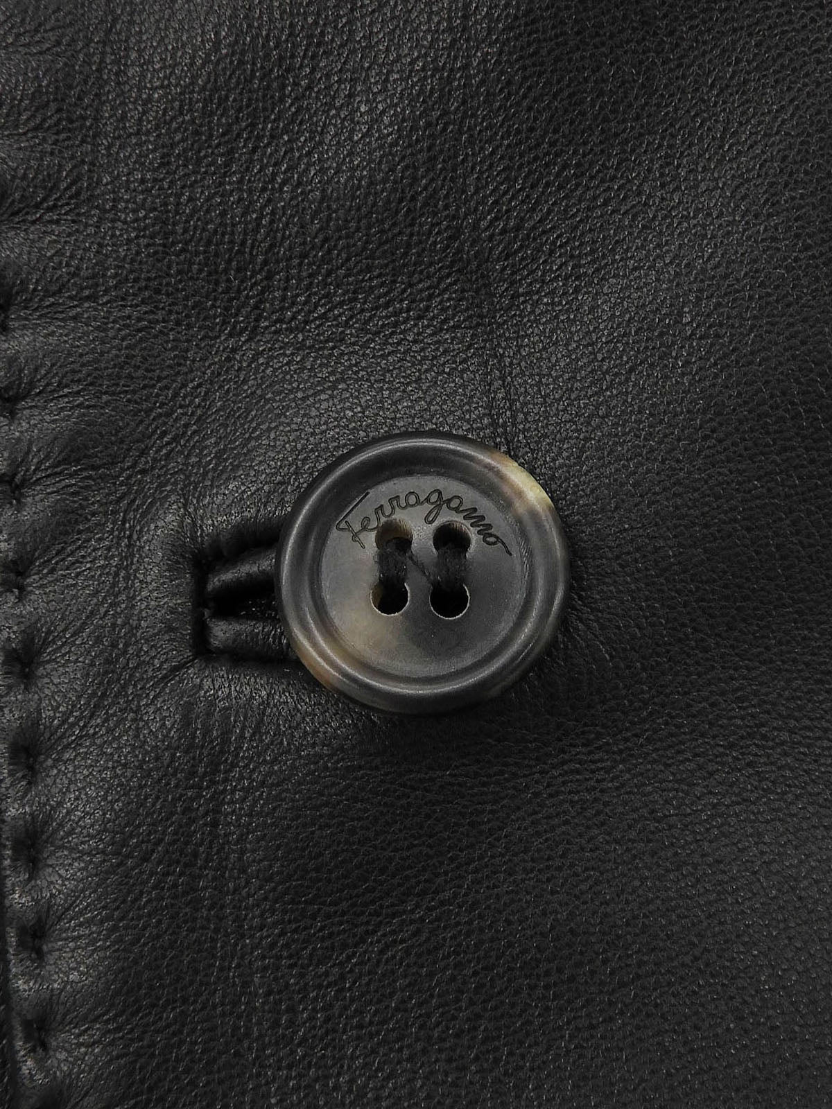 Real Leather Logo Button Jacket #48 Black