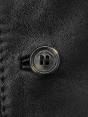 Real Leather Logo Button Jacket #48 Black
