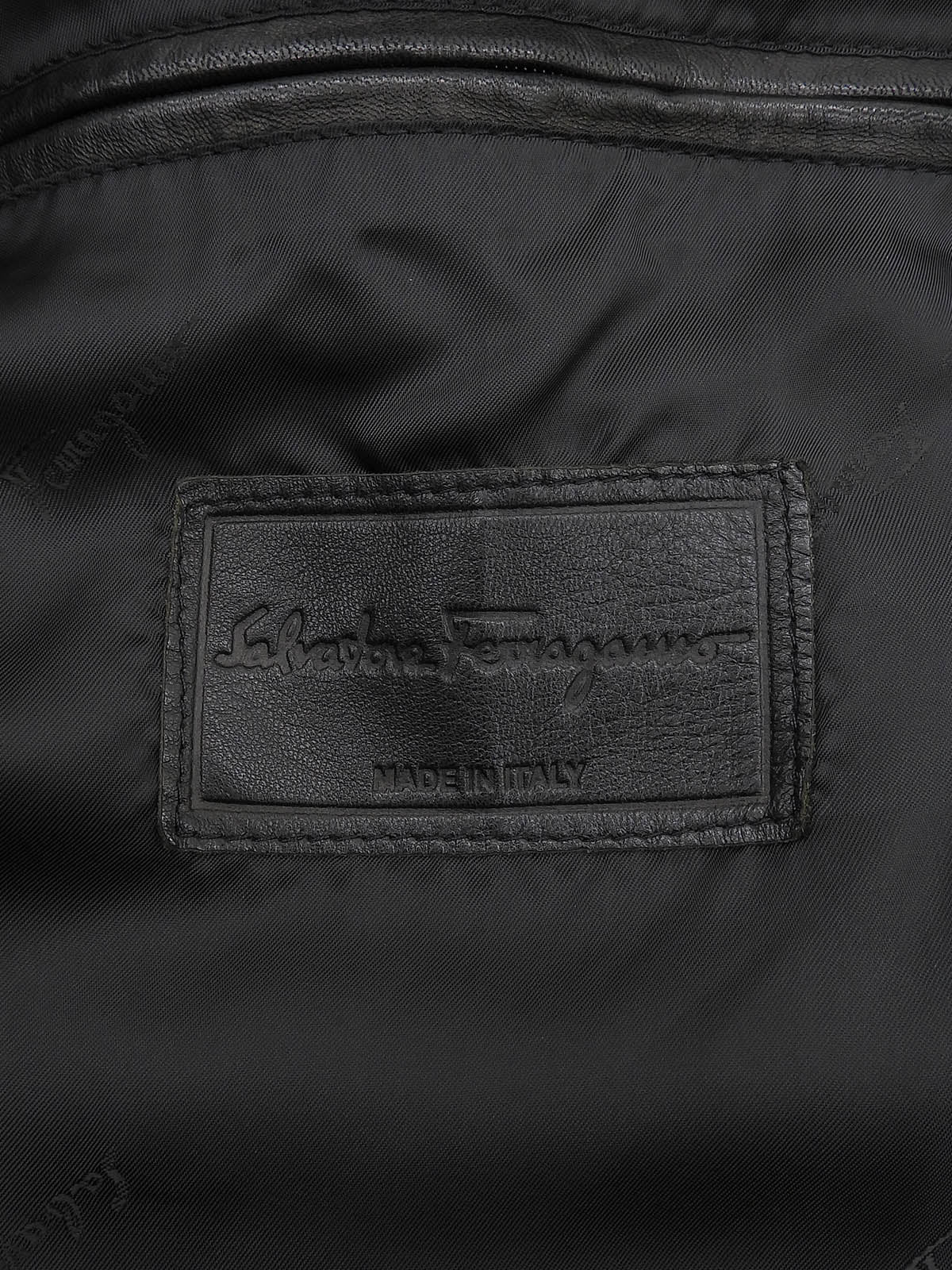 Real Leather Gancini Button Quilted Coat #50 Black