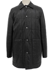 Real Leather Gancini Button Quilted Coat #50 Black