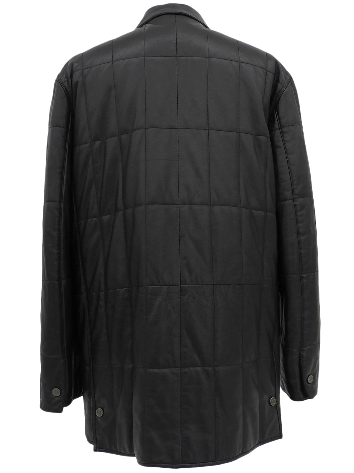 Real Leather Gancini Button Quilted Coat #50 Black