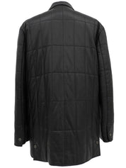 Real Leather Gancini Button Quilted Coat #50 Black