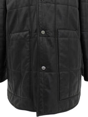 Real Leather Gancini Button Quilted Coat #50 Black