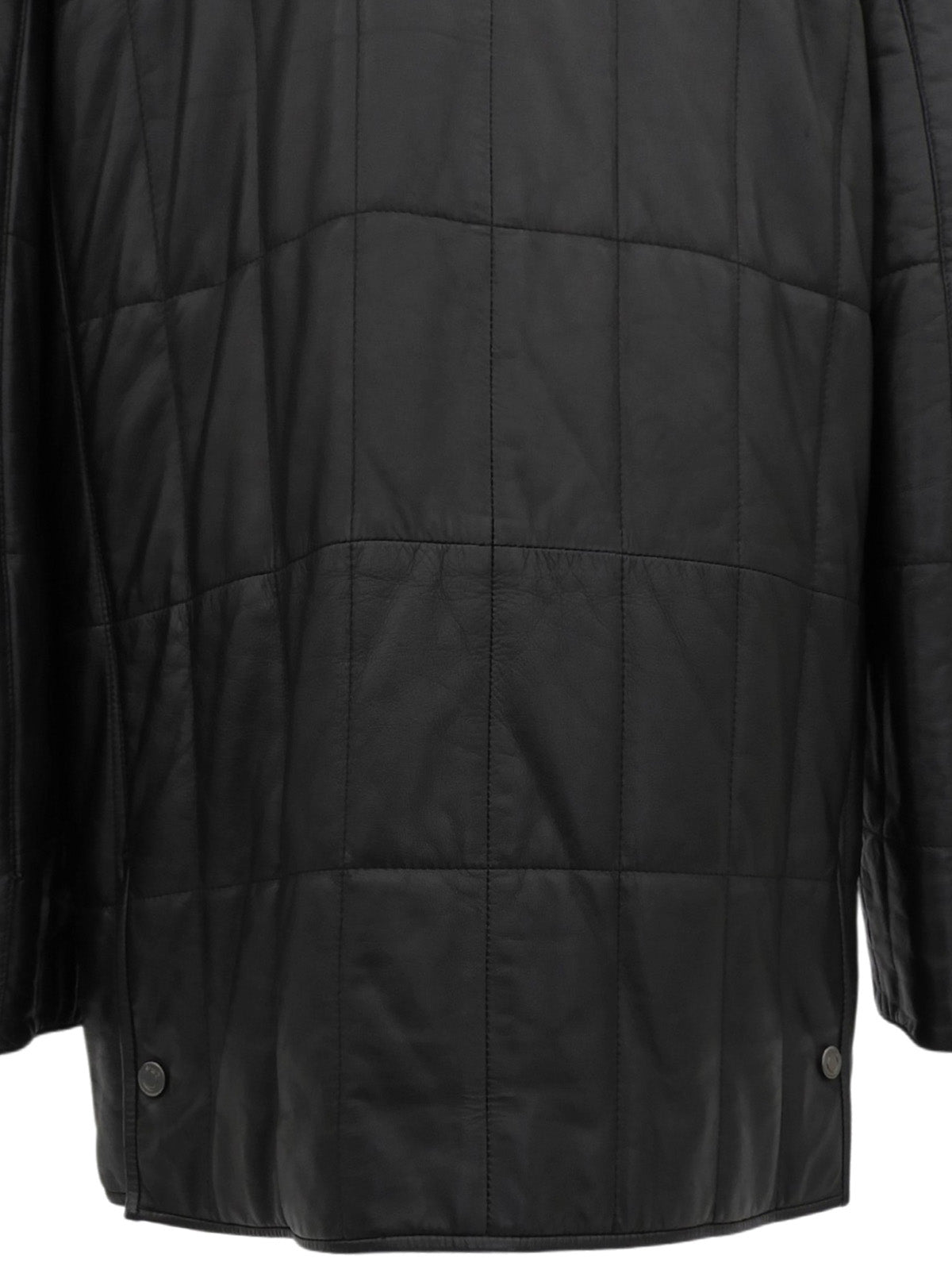Real Leather Gancini Button Quilted Coat #50 Black