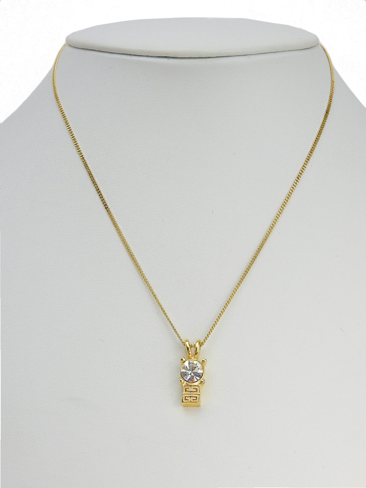 Rhinestone Logo Plate Necklace Gold