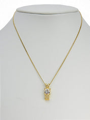 Rhinestone Logo Plate Necklace Gold