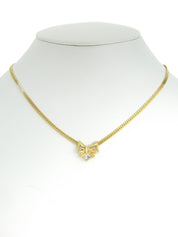 Rhinestone Ribbon Motif Necklace Gold