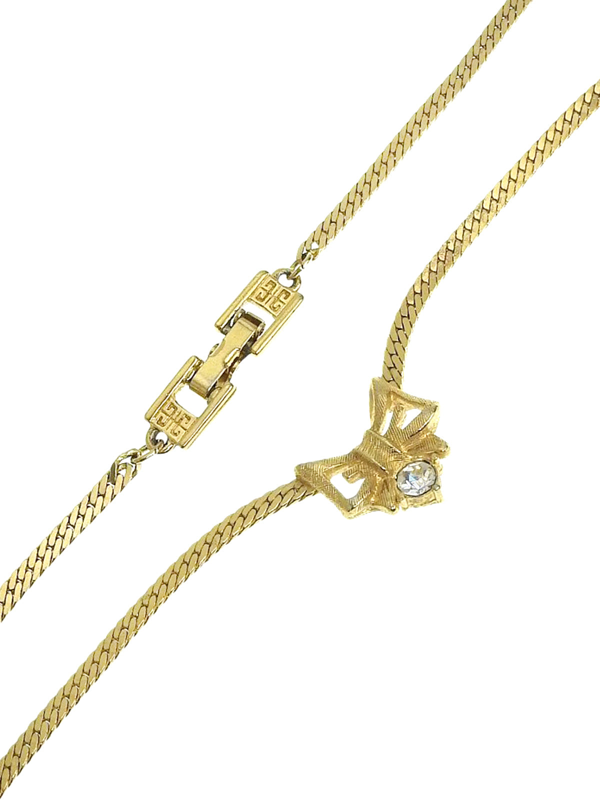 Rhinestone Ribbon Motif Necklace Gold