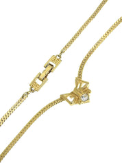 Rhinestone Ribbon Motif Necklace Gold