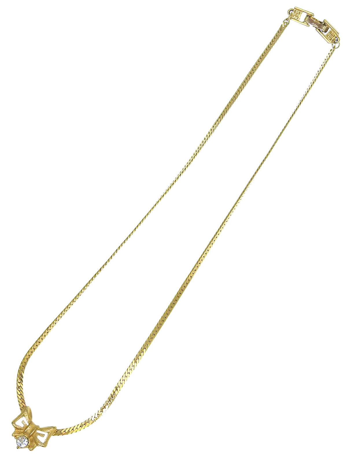 Rhinestone Ribbon Motif Necklace Gold
