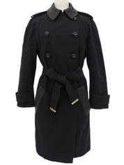 コットンレザーコンビロゴベルトロングコート #40 ブラック