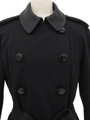 コットンレザーコンビロゴベルトロングコート #40 ブラック